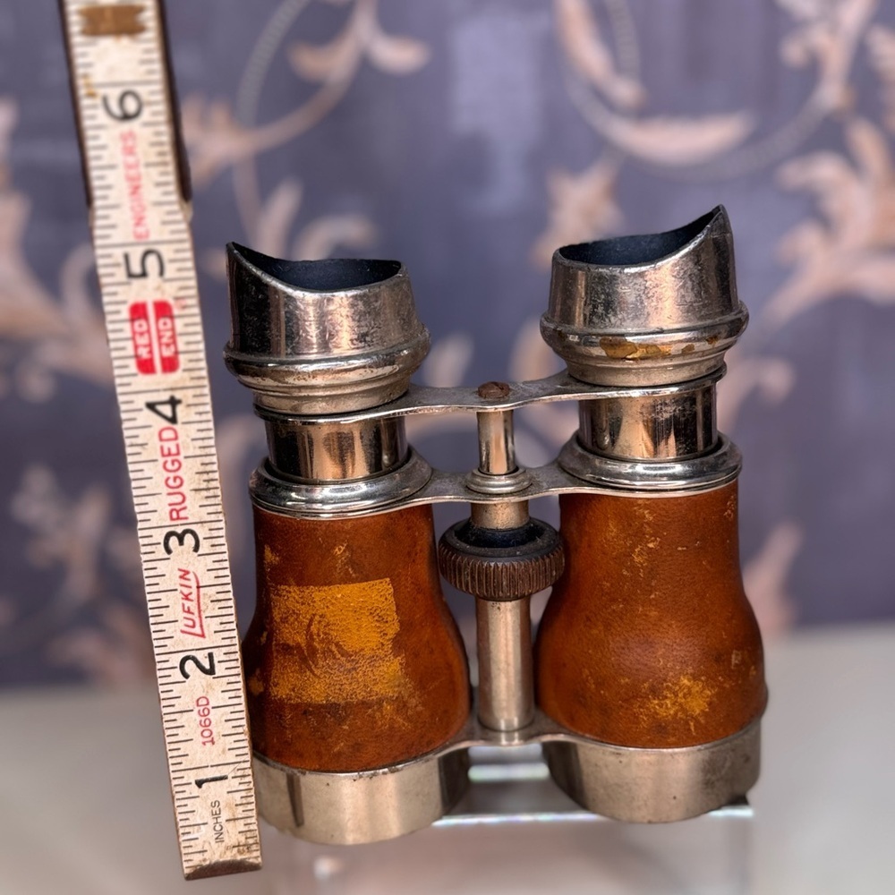 Antique Estate Brown Leather and Metal Opera Binoculars Made in France - Picture 7 of 13